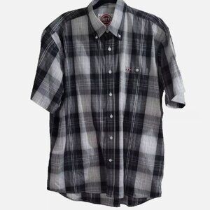 Shirt Mens Sz XL Short Sleeve Button Down Collar One Pocket Black & White Plaid